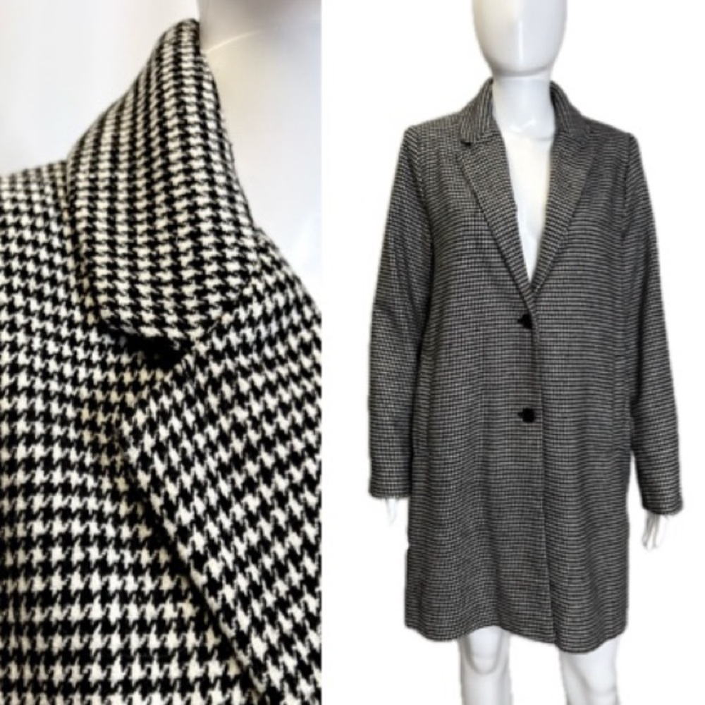 Hyped Unicorn Houndstooth Plaid Duster Jacket Womens Size M Wool Blend Coat